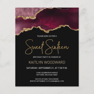 Budget Burgundy Agate Dark Sweet 16 Invitation