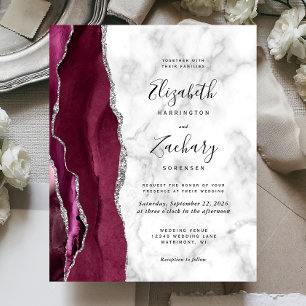 Budget Burgundy Agate Marble Wedding Invitation