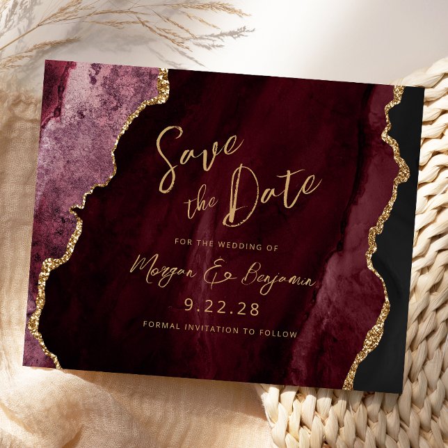 Budget Burgundy Agate Wedding Save the Date (Creator Uploaded)