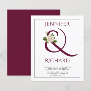 BUDGET Burgundy ampersand wedding invitation