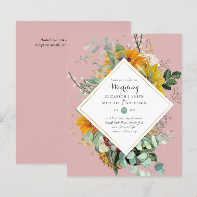 BUDGET Burgundy Blue FLORAL Wedding Invitations (Front/Back)