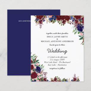 Budget Burgundy Blue Floral Wedding Invites