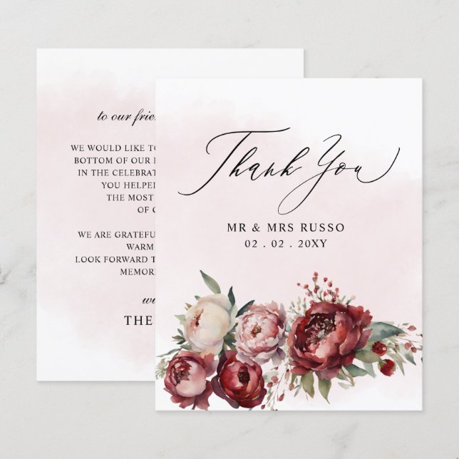 Budget Burgundy Blush Floral Thank You Card (Front/Back)
