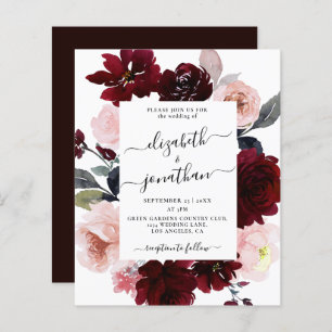 Budget Burgundy Blush Floral Wedding Invitation