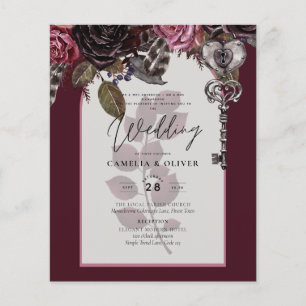 Budget Burgundy Blush Floral Wedding Invite SATIN