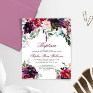 BUDGET Burgundy Blush Girl Baptism Invitation