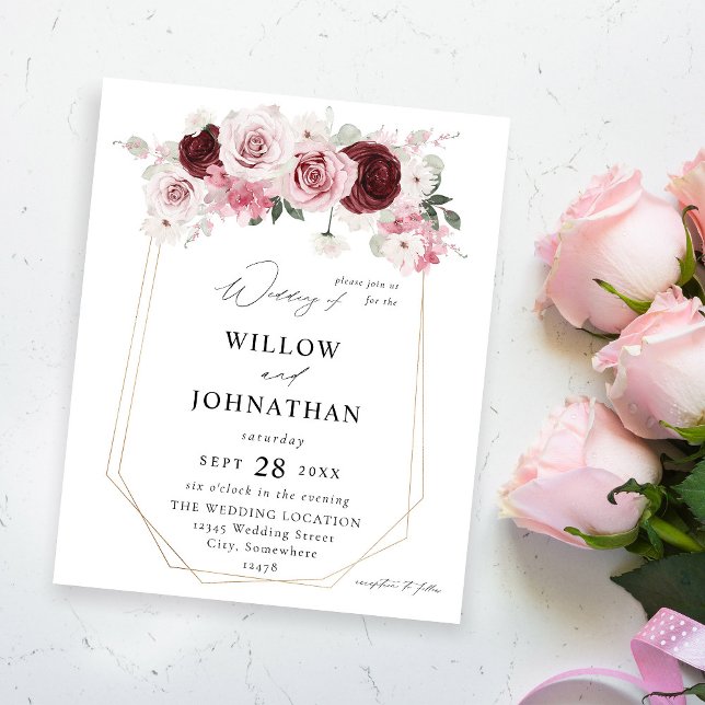Budget Burgundy & Blush Pink 6 Ele Floral Wedding Flyer (Creator Uploaded)