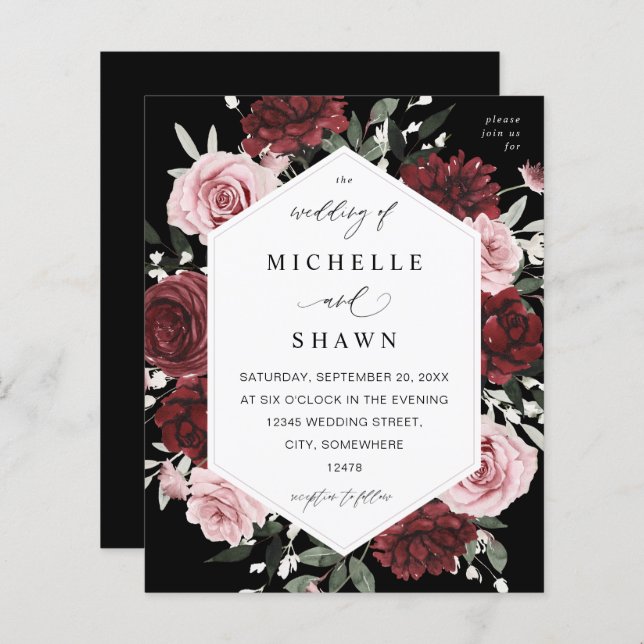 Budget Burgundy & Blush Pink 6 Floral - Black (Front/Back)