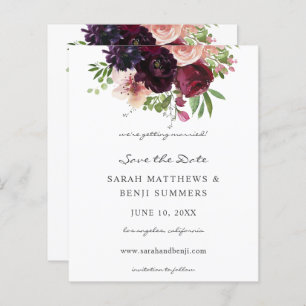 Budget Burgundy &Blush Pink Floral Save the Date 2