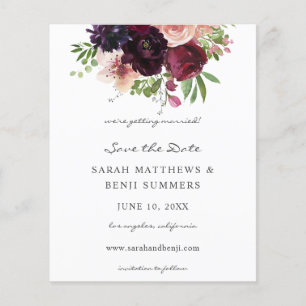 Budget Burgundy &Blush Pink Floral Save the Date 2 Flyer