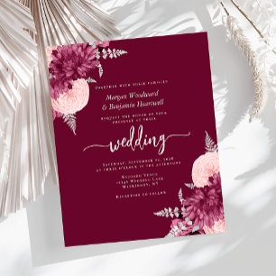 Budget Burgundy Blush Silver Floral Wedding Invite