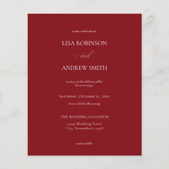 Budget Burgundy Calligraphy Wedding Flyer (Front)