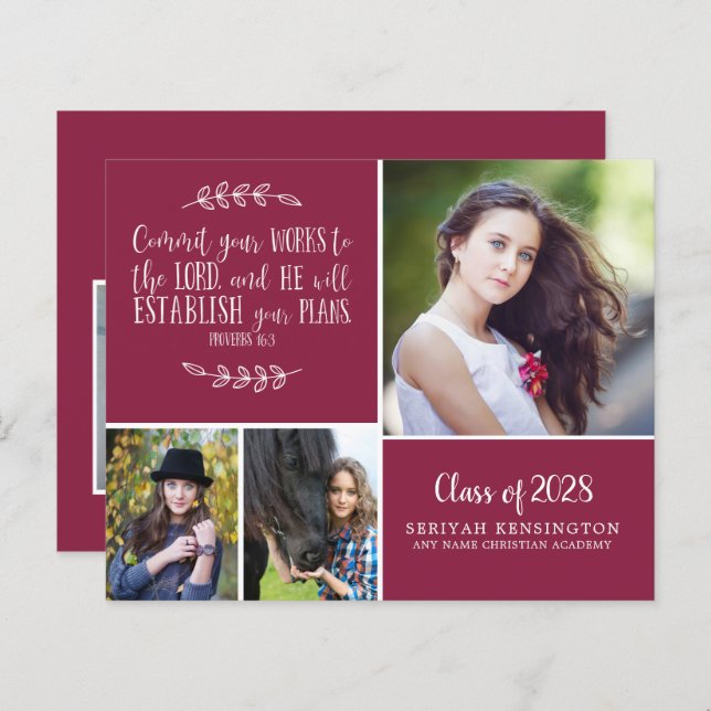 BUDGET Burgundy Christian Graduation Announcement (Front/Back)