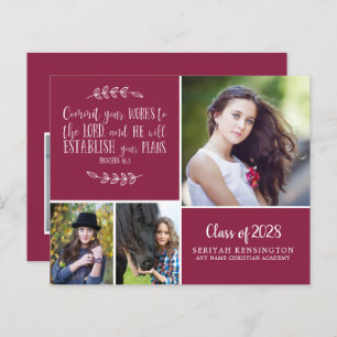 BUDGET Burgundy Christian Graduation Announcement