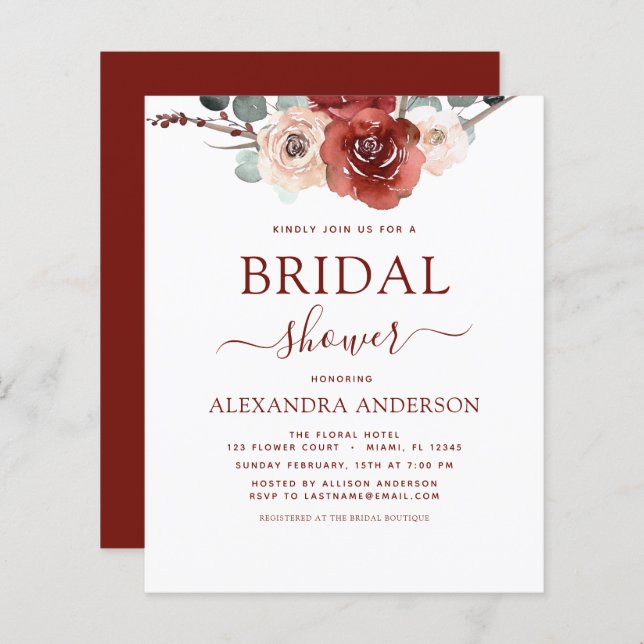 Budget Burgundy Eucalyptus Bridal Shower Fall (Front/Back)