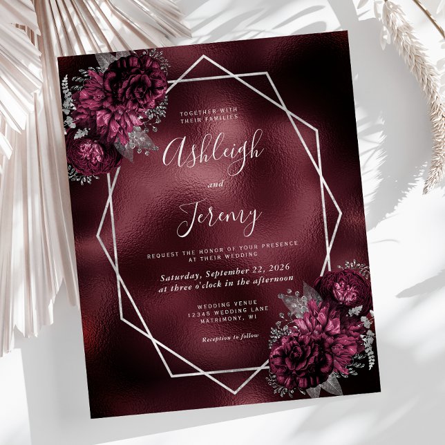 Budget Burgundy Faux Foil Silver Floral Wedding (Creator Uploaded)