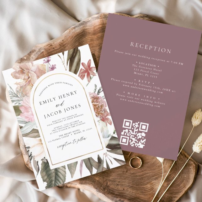 Budget Burgundy Floral All in One QR Code Wedding (Creator Uploaded)