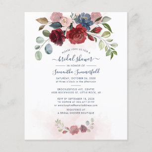 Budget Burgundy Floral Bridal Shower Invitation