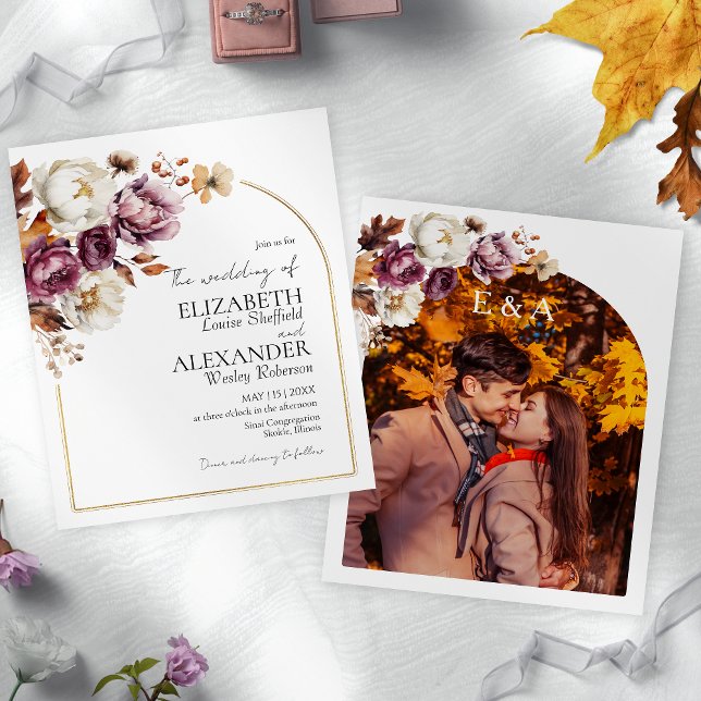 Budget Burgundy Floral | Photo Wedding Invitation (Creator Uploaded)