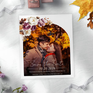 Budget Burgundy Floral Photo Wedding Save the Date