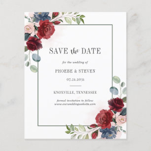 Budget Burgundy Floral Watercolor Save the Date Flyer