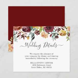 Budget Burgundy Floral Wedding Details Card