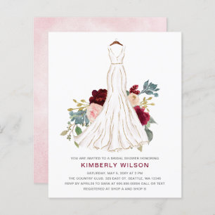 Budget Burgundy Floral Wedding Dress Bridal Shower