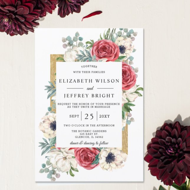 Budget Burgundy Floral Wedding Invitation (Creator Uploaded)