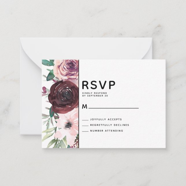 BUDGET Burgundy Floral Wedding RSVP Card (Front)