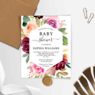 Budget Burgundy Frame Baby Shower Invitation