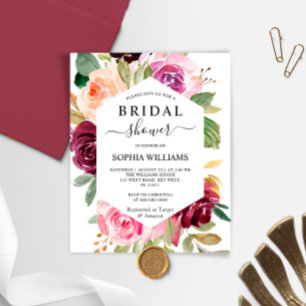 Budget Burgundy Frame Bridal Shower Invitation