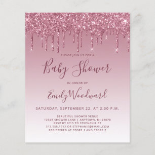 Budget Burgundy Glitter Baby Shower Invitation