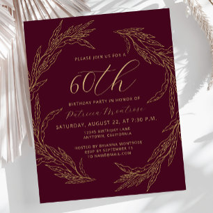 Budget Burgundy Gold 60th Birthday Invitation