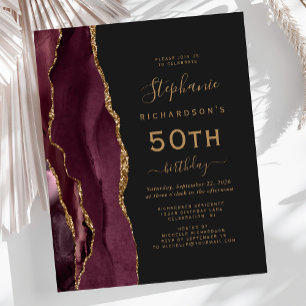 Budget Burgundy Gold Agate Dark 50th Birthday