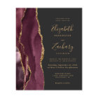 Budget Burgundy Gold Agate Dark Wedding Invitation