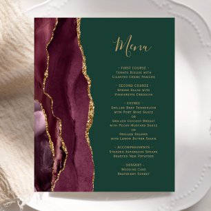 Budget Burgundy Gold Agate Green Wedding Menu