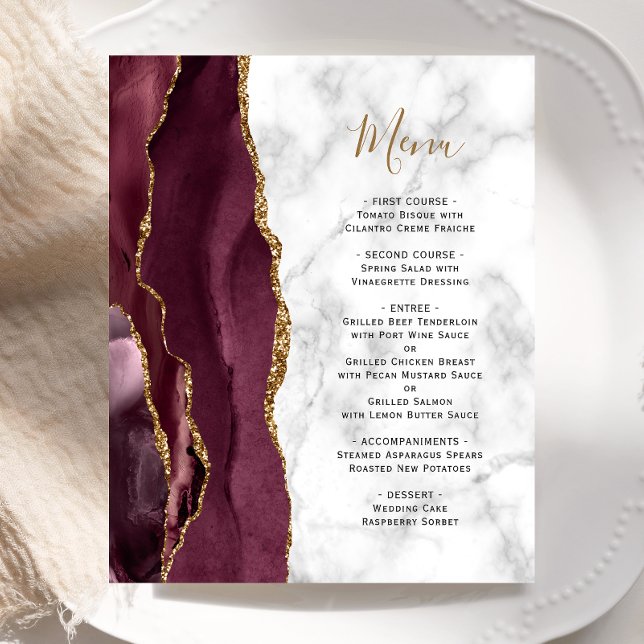 Budget Burgundy Gold Agate Marble Wedding Menu (Creator Uploaded)