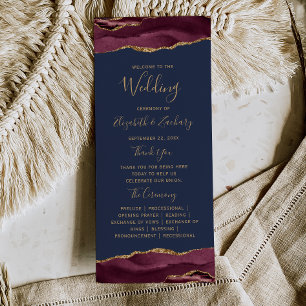 Budget Burgundy Gold Agate Navy Wedding Program Rack Card