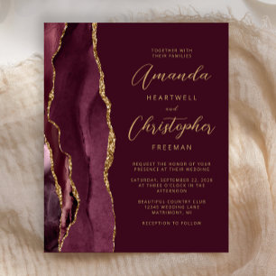 Budget Burgundy Gold Agate Wedding Invite