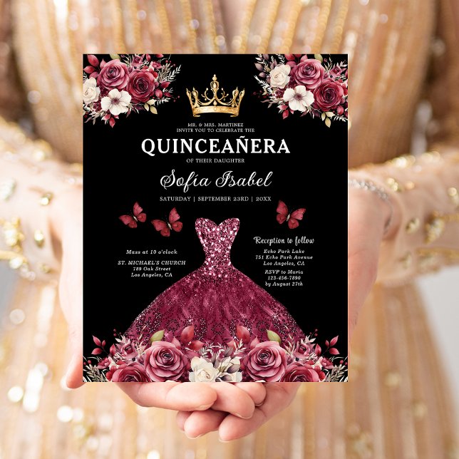 Budget Burgundy Gold Bilingual Spanish Quinceanera (Creator Uploaded)