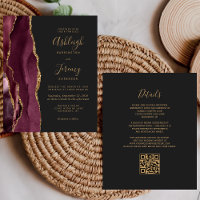 Budget Burgundy Gold Dark QR Code Wedding Invite