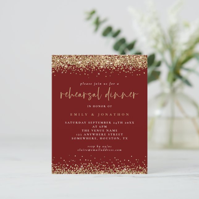 Budget Burgundy Gold Glitter Rehearsal Dinner (Standing Front)