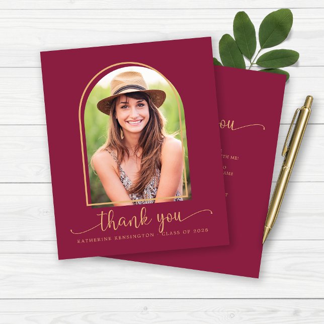 Budget Burgundy Gold Photo Graduation Thank You (Budget Burgundy Gold Photo Graduation Thank You Cards)