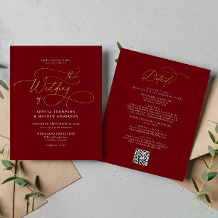 BUDGET Burgundy Gold QR Code All in one Wedding