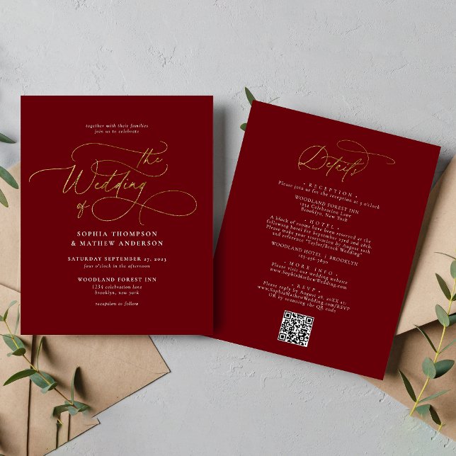 BUDGET Burgundy Gold QR Code All in one Wedding (Creator Uploaded)