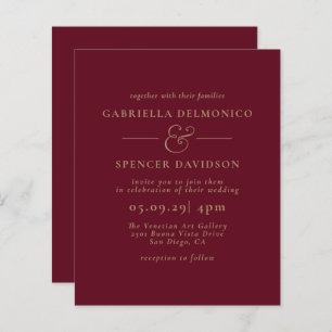 BUDGET Burgundy  Gold Wedding Invitation