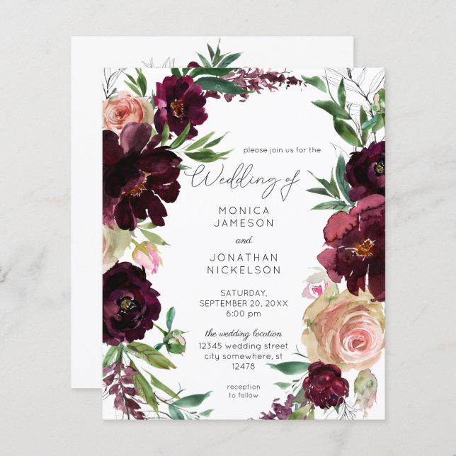 Budget Burgundy & Light Blush Pink Floral Wedding (Front/Back)
