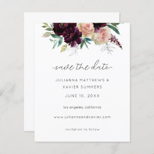 Budget Burgundy & Light Pink Floral Save the Date