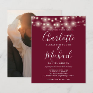Budget Burgundy Lights Photo Wedding Invitation