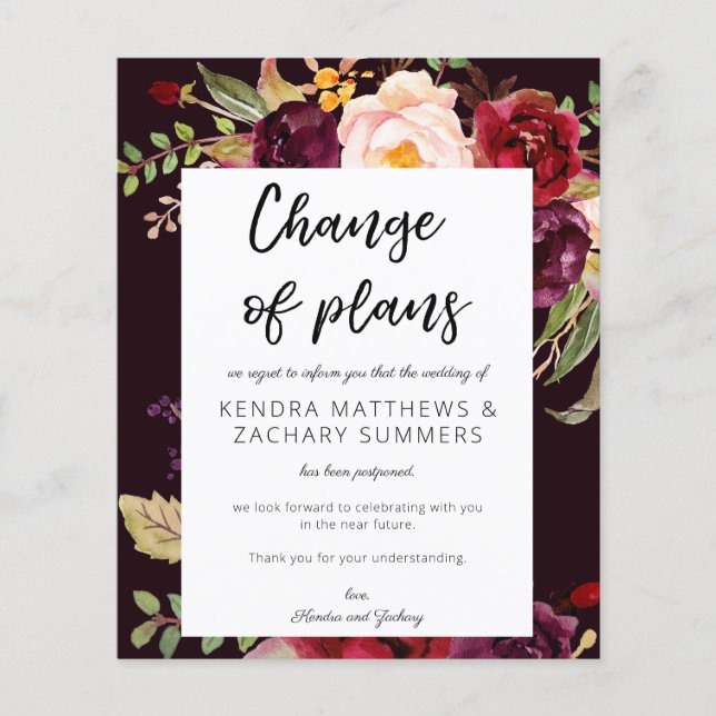 Budget Burgundy Marasala DB Change of Plans Flyer (Front)